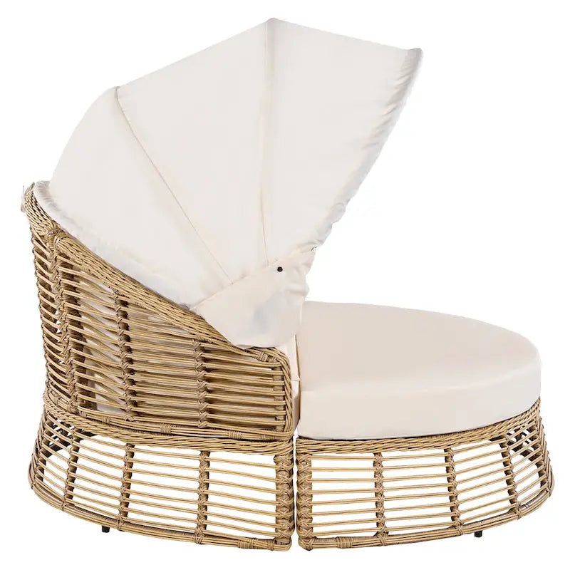 Rundes Outdoor-Rattan-Tagesbett mit Sonnendach und abnehmbaren Kissen
