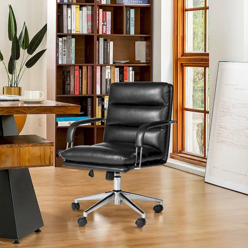 Glitzhome höhenverstellbarer, drehbarer Bürostuhl aus Kunstleder mit Armlehnen und ergonomischem Design