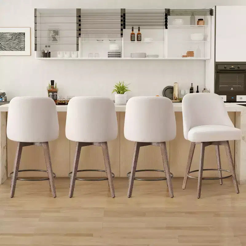 Bekrvio, 4er-Set Barhocker in Tresenhöhe mit Drehfunktion, Rückenlehnen und Holzbeinen, mit Leinenstoff- oder PU-Lederbezug für die Kücheninsel