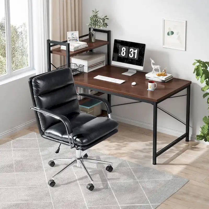 Glitzhome höhenverstellbarer, drehbarer Bürostuhl aus Kunstleder mit Armlehnen und ergonomischem Design