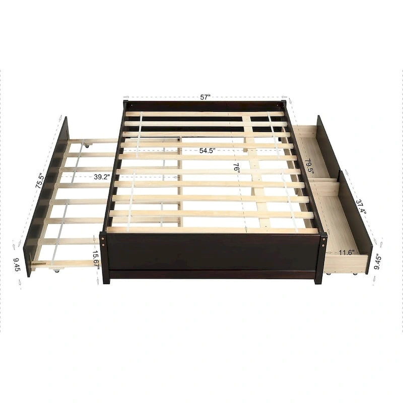 Doppelbett mit Einzelbett-Schiebebett und zwei Schubladen
