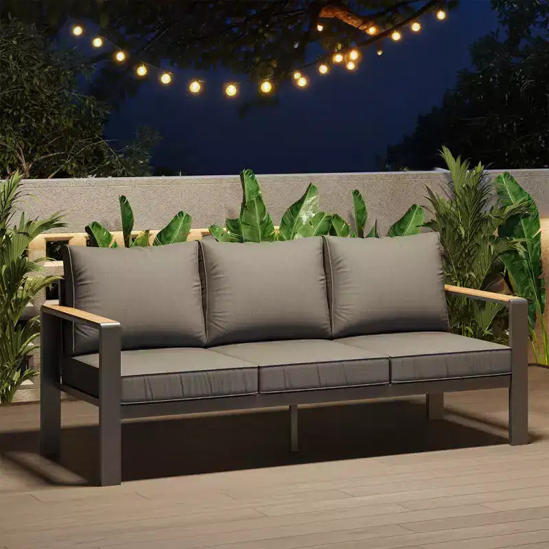 Aluminium-Terrassenmöbel-Set, Outdoor-Ecksofa mit 5 dicken Kissen, 4 Armlehnen & Couchtisch für Garten, Terrasse, Hinterhof
