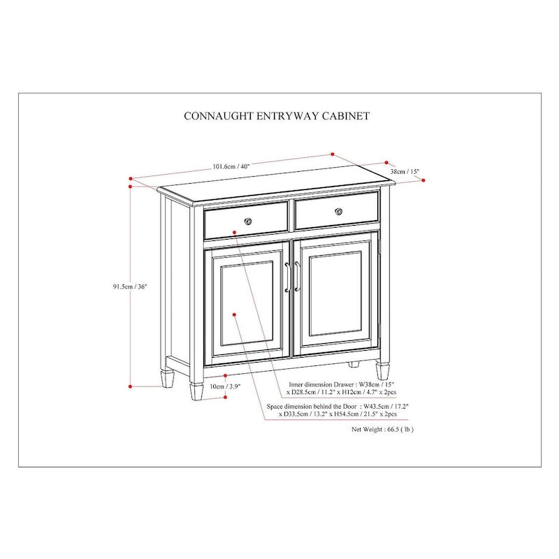 WYNDENHALL Hampshire 40 Zoll breiter Aufbewahrungsschrank für den Eingangsbereich aus Massivholz im traditionellen Stil - 40w x 15t x 36h