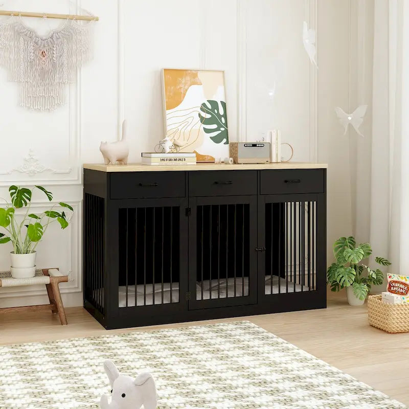 Moderne Hundebox für große Hunde mit Staufächern – elegantes Espresso-Finish