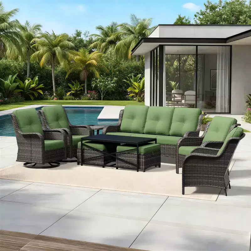 UPTIOT Premium Outdoor-Lounge-Set mit Sofa, Drehstühlen und Fußhocker für ultimativen Komfort und Stil