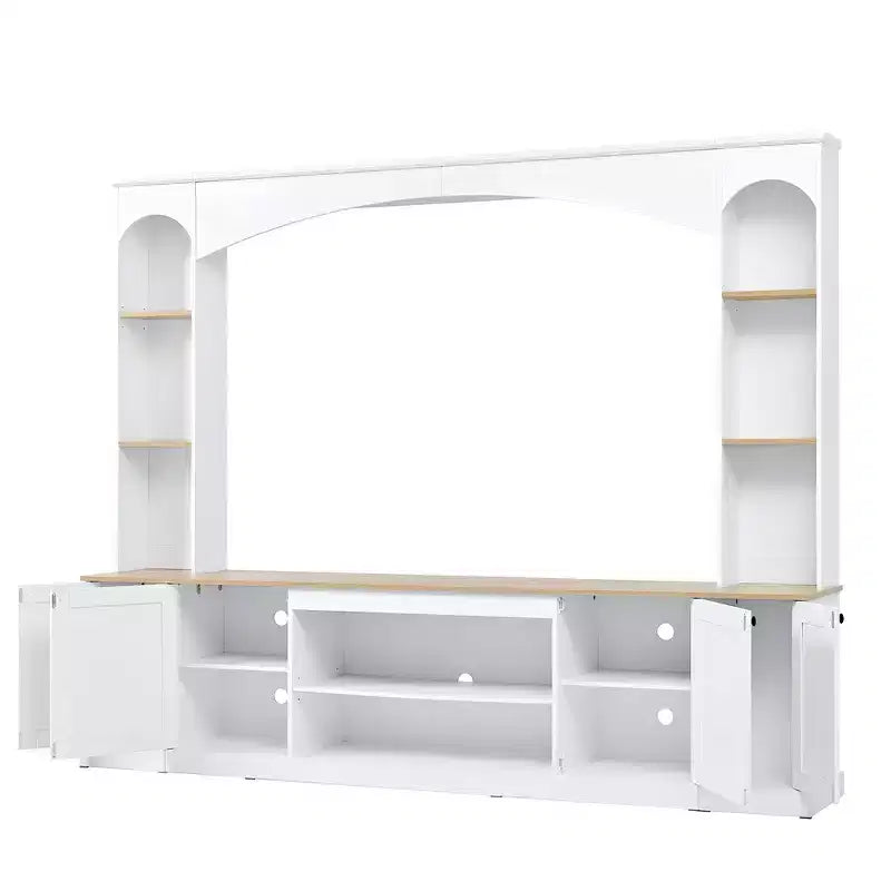 Whisen 91 Medienkonsole, gewölbte Entertainment-Center-Wandkombination im Landhausstil mit Bücherregal, Holzmaserung, für Fernseher bis zu 70 Zoll