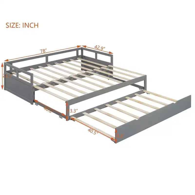Okak Twin Size ausziehbares Design-Tagesbett mit Bettkasten/Schubladen & Sicherheitsgitter, Massivholz-Plattformbettgestell für Teenager, Erwachsene