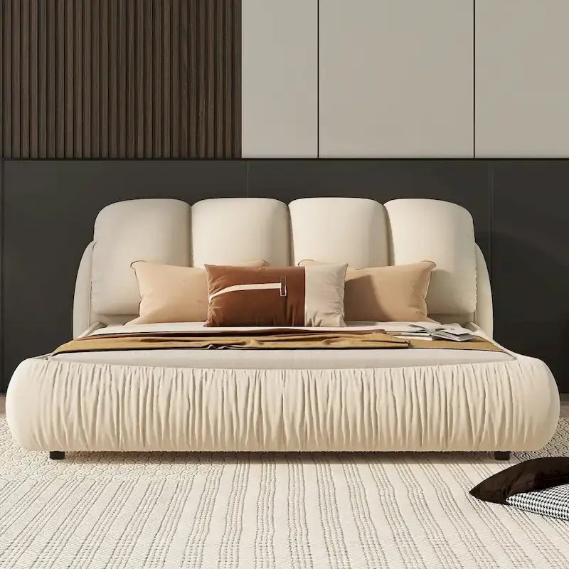 Luxuriöses gepolstertes Queensize-Bett mit hohem Kopfteil, Samtbett in Queensize mit übergroßer gepolsterter Rückenlehne