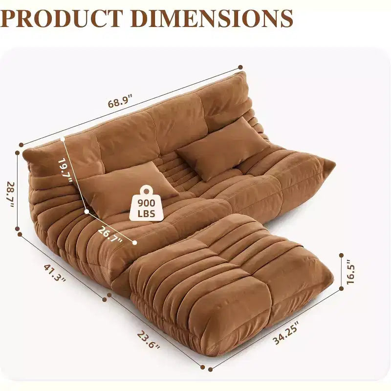 Übergroßes Sitzsack-Sofa mit Fußhocker, tierfreundliches Wildlederimitat-Loveseat für Wohnzimmer & Büro