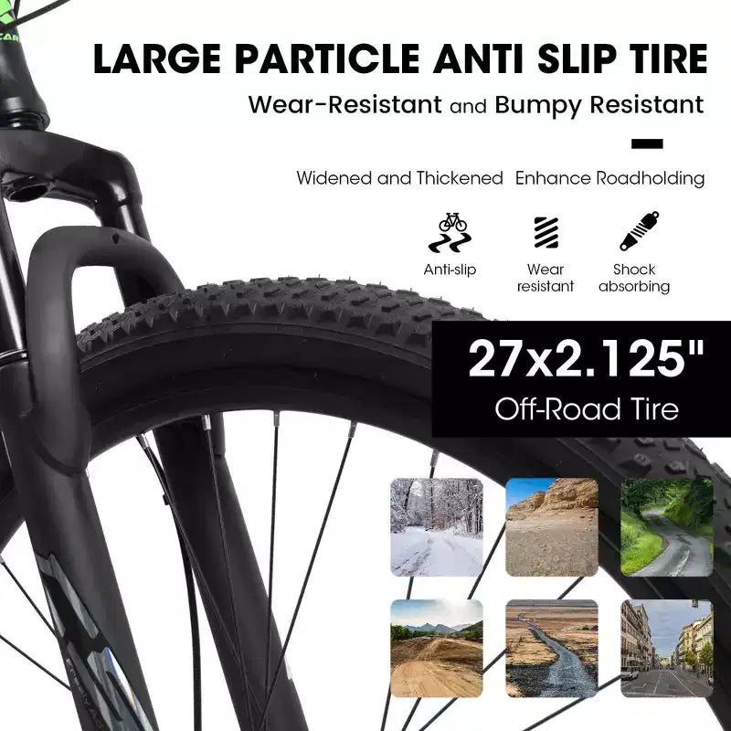 Okak 27-Zoll-Mountainbike mit Federgabel und Aluminiumrahmen, 21-Gang-Dirtbike mit Scheibenbremse, Fahrrad für erwachsene Männer und Frauen