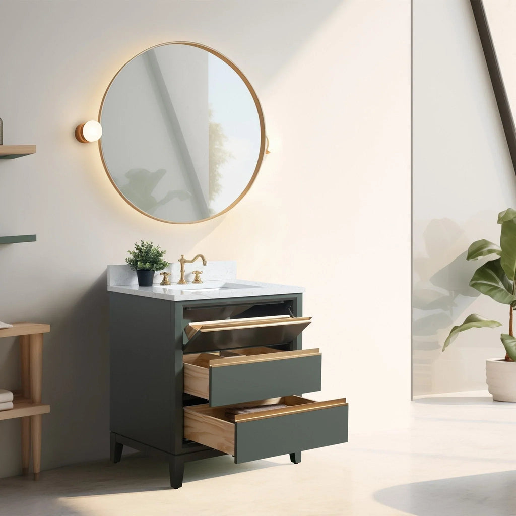 Vanity Art Badezimmerschrank mit Keramikwaschbecken und Platte aus technischem Marmor