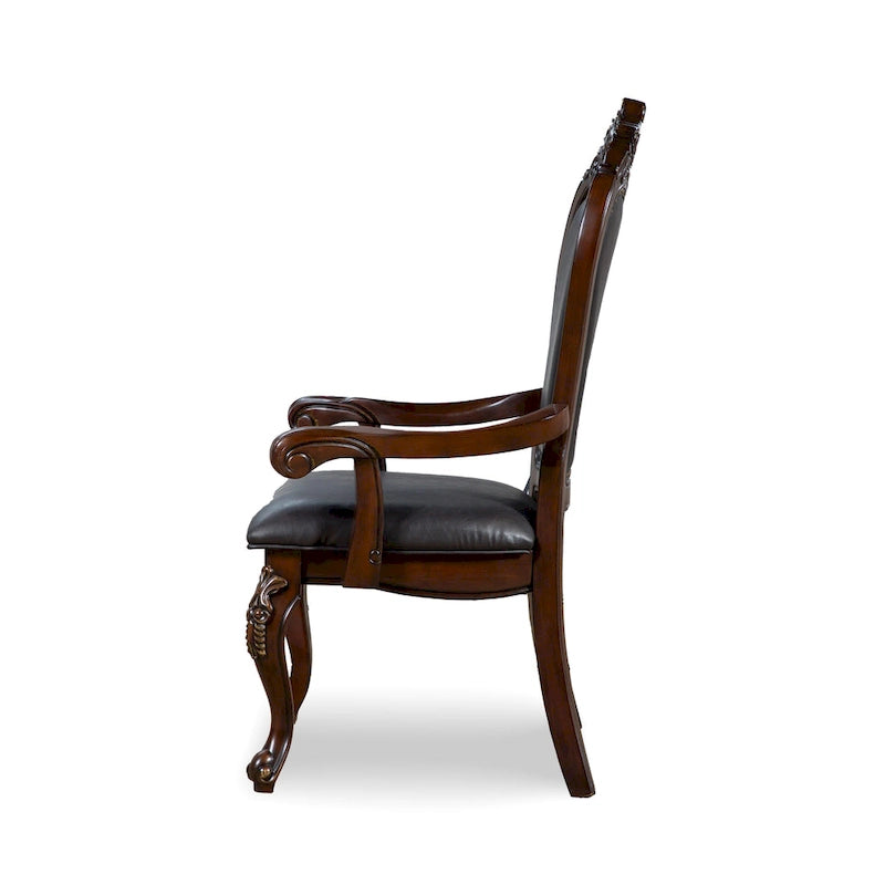 Furniture of America Eugene Traditionelle Esszimmer-Armstühle aus Massivholz mit Ziernagelbesatz und Cabriole-Beinen (2er-Set)