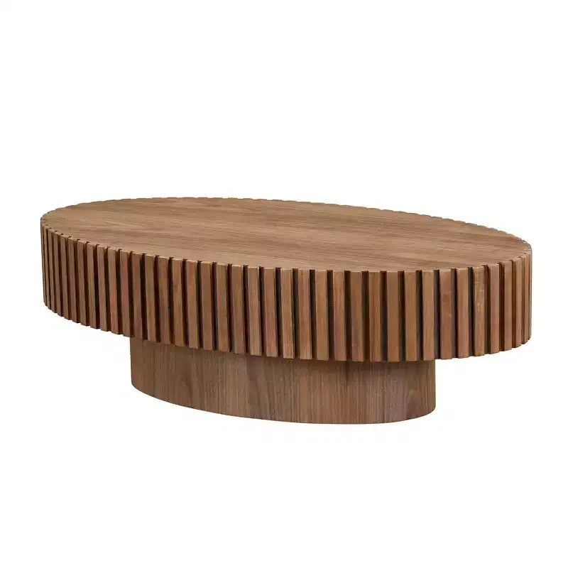 Ovaler/Quadratischer Couchtisch, minimalistischer geriffelter Mitteltisch, Beistelltisch, natürliche Esche/Nussbaum/Mattschwarz – ModernLuxe