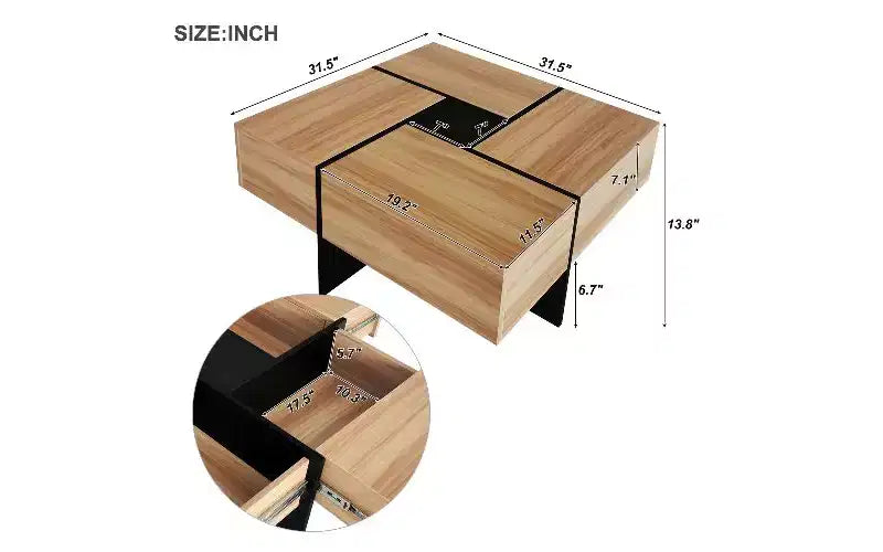 Verlängerbarer Couchtisch mit Puzzle-Tischplatte und 4 versteckten Ablagefächern