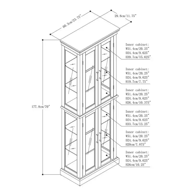 Vitrine, Wohnvitrine mit 6 verstellbaren Einlegeböden und Türen aus gehärtetem Glas, hoher Schrank für Wohnzimmer, Schlafzimmer