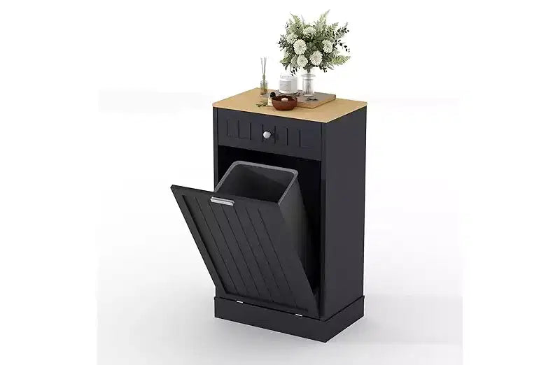 COZOWNY Müll- und Recyclingschrank aus Holz mit verdeckter Schublade, haustierfreundlicher freistehender Küchenmülleimerhalter, platzsparendes Design