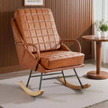 VECELO Polster-Schaukelstuhl aus Kunstleder/Teddy-Stoff, moderner Lounge-Schaukelsessel mit verstellbarer Rückenlehne, gepolsterter Sitzfläche und sicherem Gestell aus Massivholz, Weiß/Braun