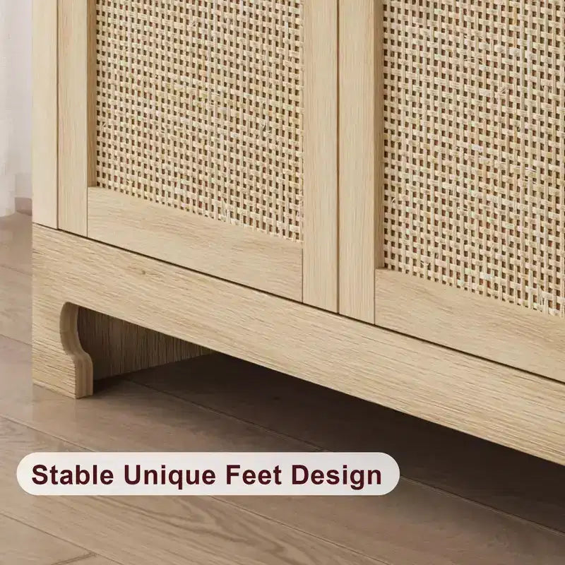 4-türiger Aufbewahrungsschrank aus Geflecht, Buffet-Sideboard mit Ablage, Kaffeebar-Konsole für Küche, Ess- & Wohnzimmer, 36H