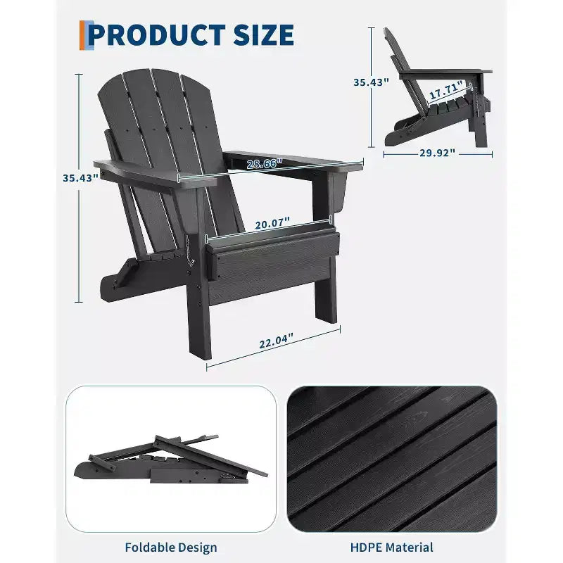 Klappbare Adirondack-Stühle, 4er-Set mit 2 Beistelltischen, moderne Outdoor-Stühle aus HDPE für Terrasse, Veranda, Balkon, Garten und Rasen