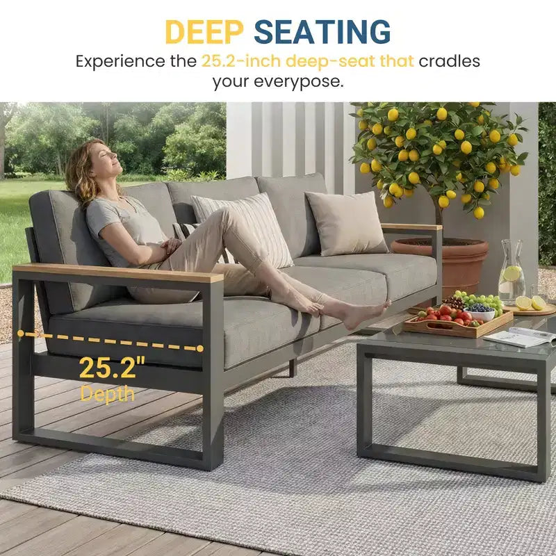 Heynemo Aluminium-Gartensessel, 2er-Set wetterfeste Metall-Einzelsessel für die Terrasse, Terrassen-Sitzgruppe für Veranda, Hinterhof und Garten