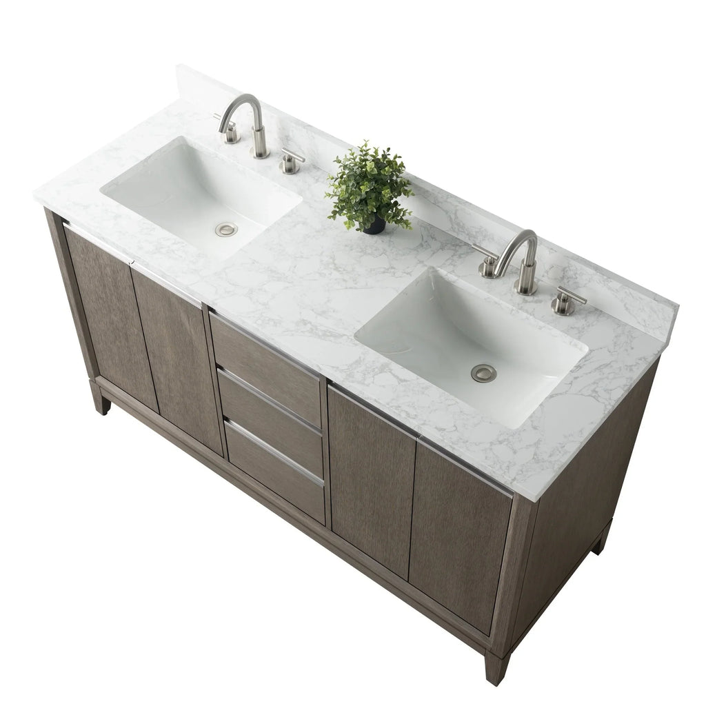 Vanity Art Badezimmerschrank mit Keramikwaschbecken und Platte aus technischem Marmor