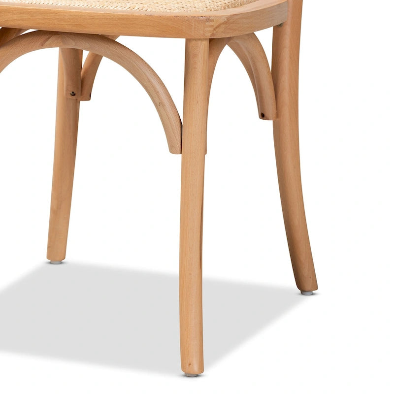 Neah Mid-Century Modern 2er-Set Esszimmerstühle aus geflochtenem Rattan und Holz