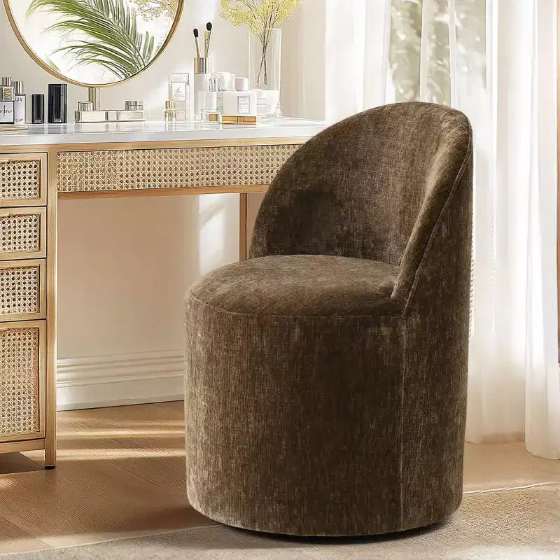 Moderner, chenillengepolsterter, drehbarer Akzentsessel mit Rollen, armlehnloser, rollbarer Loungesessel für Wohnzimmer, Schlafzimmer oder Homeoffice – Panipeachy
