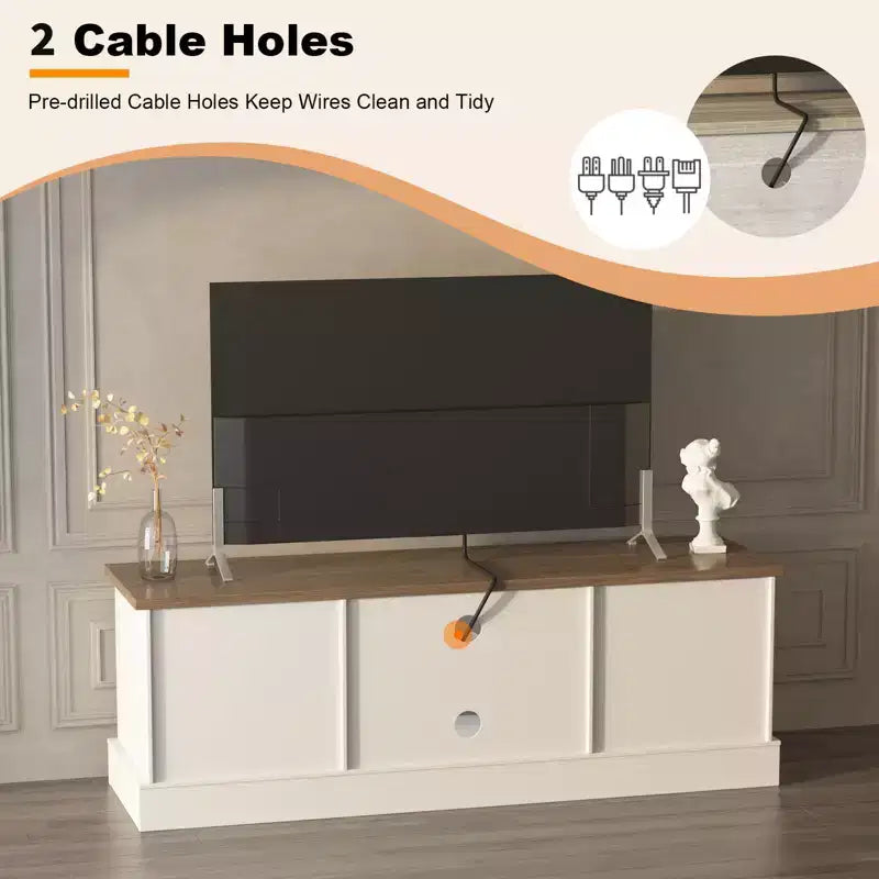 Moderner TV-Schrank für 65-Zoll-Fernseher, rustikales Entertainment-Center aus Holz mit geräumigen Aufbewahrungsschränken, Medienkonsole für Wohnzimmer und Büro