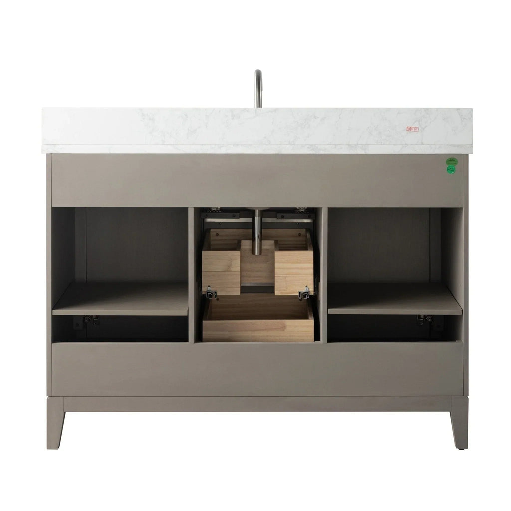 Vanity Art Badezimmerschrank mit Keramikwaschbecken und Platte aus technischem Marmor
