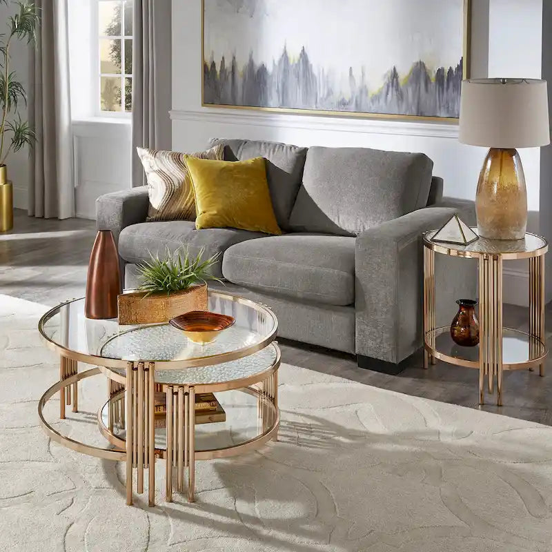 Bruges Couchtisch mit Strukturglas, champagnergoldenes Finish, mit Ablage von iNSPIRE Q Bold