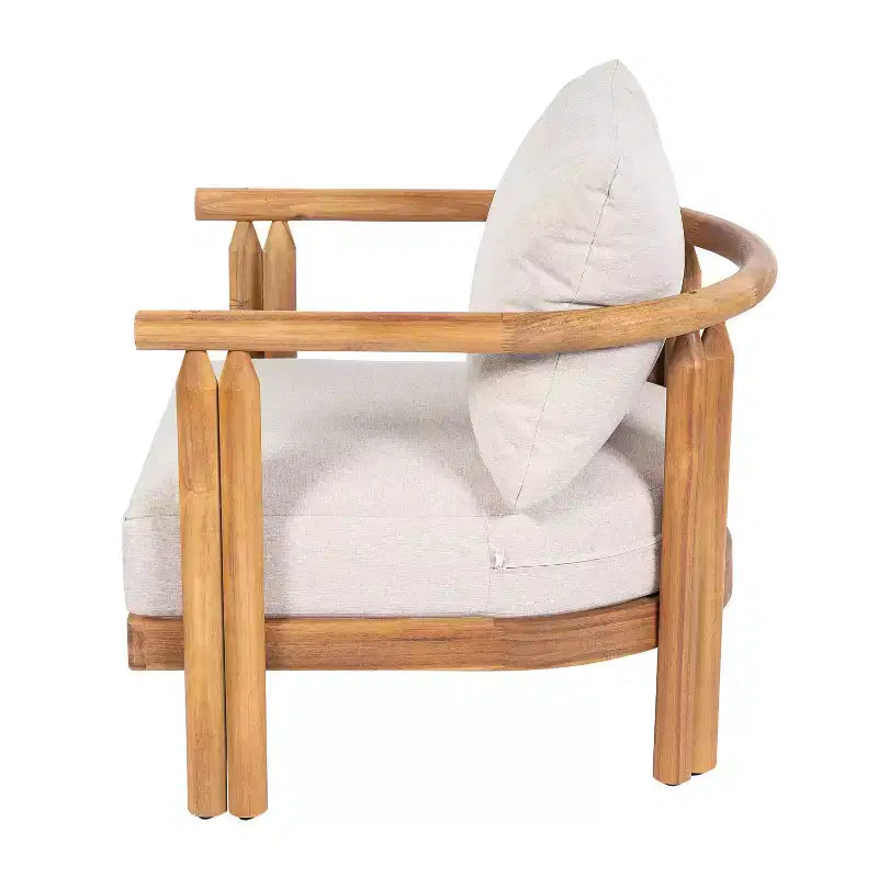 ModernLuxe 3-tlg. Terrassen-Sofa-Set, Outdoor-Sitzgruppe, wetterfestes Gartenmöbel-Set mit weichen Kissen & Clubsesseln, Beige & Teak