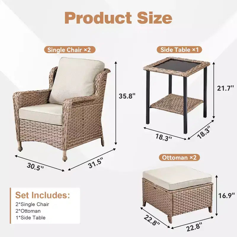 GDFStudio Halston Outdoor-Korbsessel-Set mit Kissen und Beistelltisch