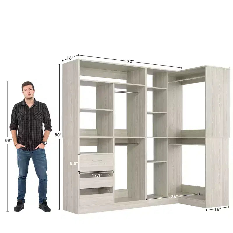 Besiost 2er-Set Eckschranksystem mit Turmregal, freistehender Kleiderschrank-Organizer mit Schubladen