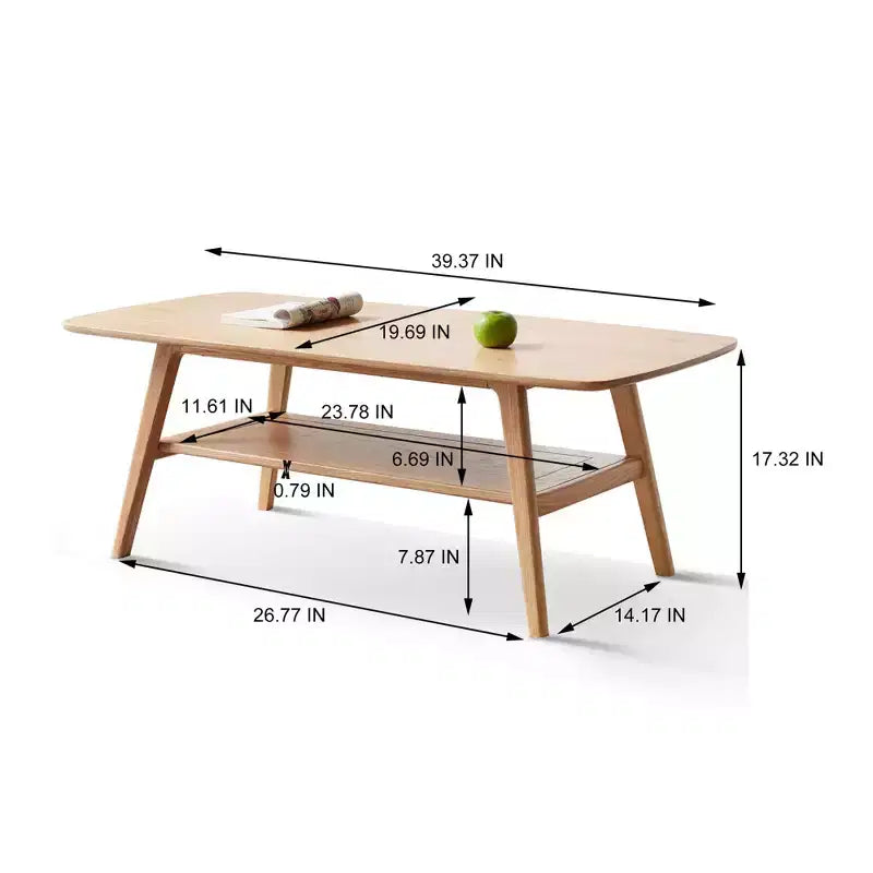 GDFStudio Wright Moderner rechteckiger Couchtisch aus massivem Eichenholz mit Ablagefach