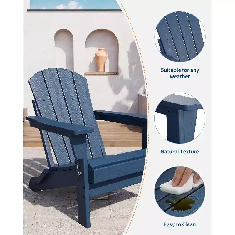 Klappbare Adirondack-Stühle, 4er-Set mit 2 Beistelltischen, moderne Outdoor-Stühle aus HDPE für Terrasse, Veranda, Balkon, Garten und Rasen