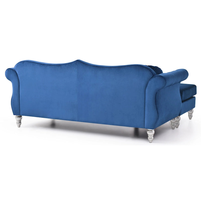 Hollywood-Samtsofa mit beidseitig montierbarer Chaiselongue