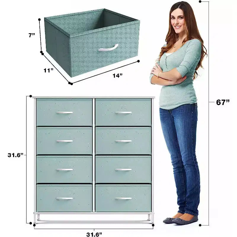 Sorbus Kommode mit 8 Schubladen – Aufbewahrungsmöbel mit Stahlrahmen, Holzoberfläche und Stoffkörben – für Schlafzimmer, Kleiderschrank, Büro und mehr