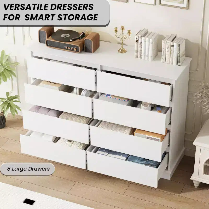 Moderne Schlafzimmerkommode mit 8 Schubladen, Holz-Kommode als Aufbewahrungseinheit für den Kleiderschrank, breiter Schubladenschrank