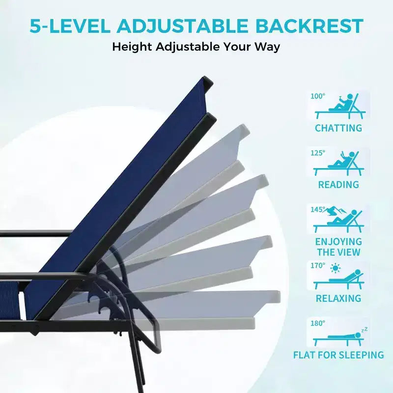 Set aus 2 Outdoor-Terrassenliegen, 5-fach verstellbare Liegestühle mit Textilene-Gewebe, Pool-Liegen für Garten & Balkon