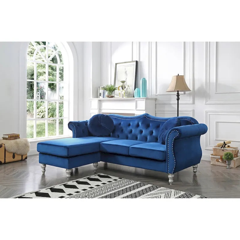 Hollywood-Samtsofa mit beidseitig montierbarer Chaiselongue