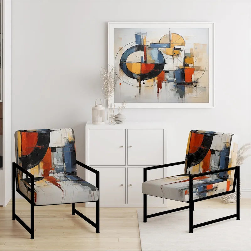Designart Colorful Mid Century Abstract Fusion I Polsterter Mid-Century Akzentsessel und Mid-Century Modern Sessel