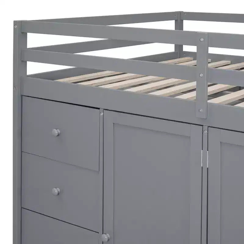 Teddy-Fleece-Tagesbett mit Staubrett und Schubladen, hohes Hochbett aus Holz mit vielseitigem Schreibtisch fürs Schlafzimmer