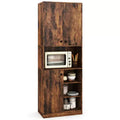 Costway Küchenschrank, 166,4 cm hoch, moderner Aufsatzschrank mit Mikrowellenständer, Braun/Weiß