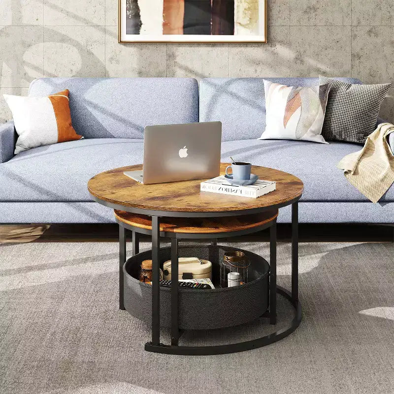 GALAXHERO 2er-Set verschachtelbare runde Couchtische – 31,5-cm-Beistelltische mit Ablagefach und Metallgestell für Wohnzimmer/Wohnung