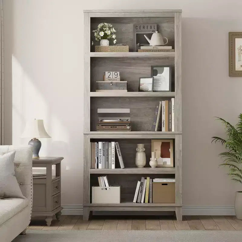 GustoWave 71 Zoll hohes Bücherregal mit verstellbaren Böden, 31,5 Zoll breit, Holzregal mit 5 Ebenen im Landhausstil, Vintage-Bücherregal