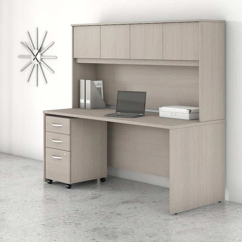 72-Zoll-Schreibtisch mit Aufsatz und mobilstem 3-Schubladen-Rollcontainer