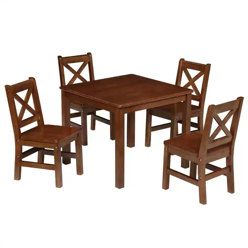 eHemco Kinder-Tisch- und Stuhlset aus massivem Hartholz (4 Stühle inklusive), 5-teiliges Set