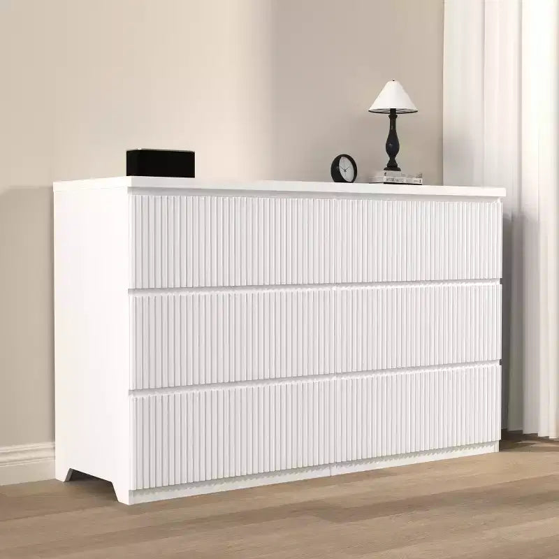 6-Schubladen-Kommode fürs Schlafzimmer, 47W geriffelte Kommode, hölzerne Kommode und TV-Ständer, Aufbewahrungsorganizer für Kleidung fürs Schlafzimmer, den Flur oder den Eingangsbereich