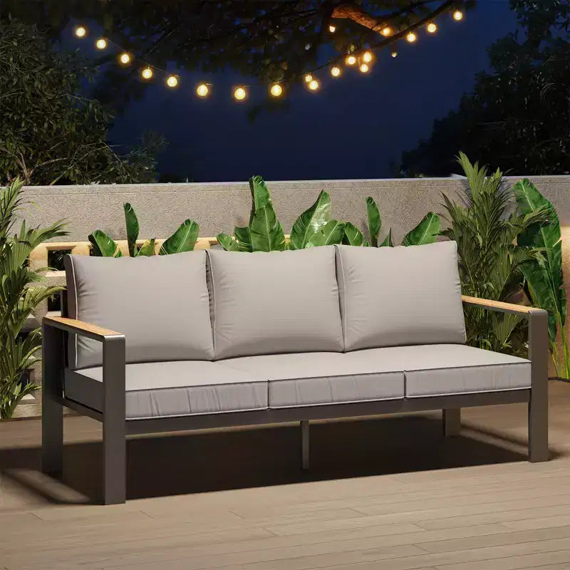 Aluminium-Terrassenmöbel-Set, Outdoor-Ecksofa mit 5 dicken Kissen, 4 Armlehnen & Couchtisch für Garten, Terrasse, Hinterhof