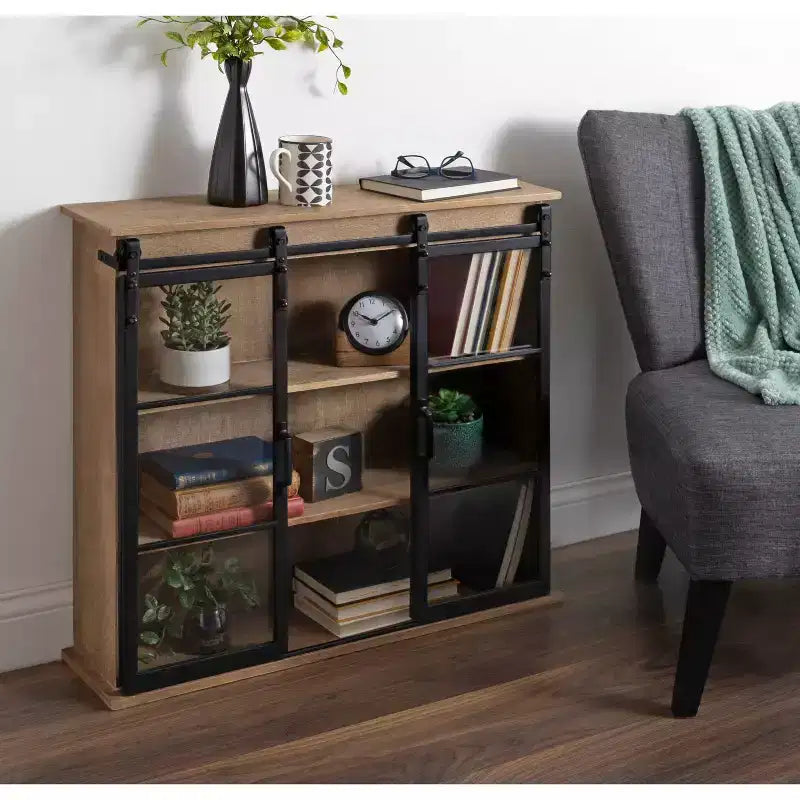 30 x 28 Barnhardt Dekorativer Wandhängeschrank aus Holz mit 2 Glasschiebetüren, Rustikales Braun - Kate & Laurel All Things Decor: Metallrahmen